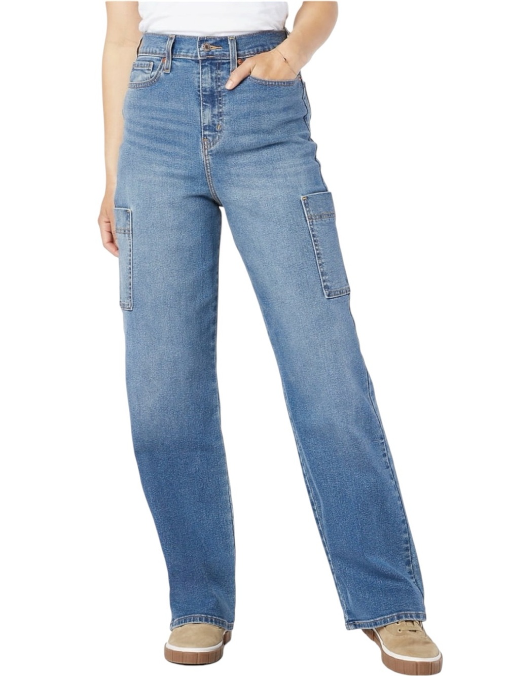 Levi Strauss High-Rise Wide Leg Cargo Light Blue Denim Stretch Jeans